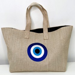 Bolsa Linho Rústico Olho Grego Azul