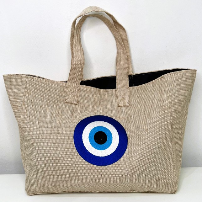 Bolsa Linho Rústico Olho Grego Azul